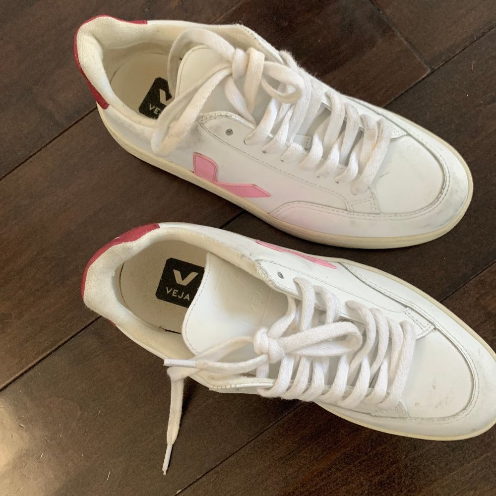Pink and Red Veja Sneakers - Picture 2 of 4